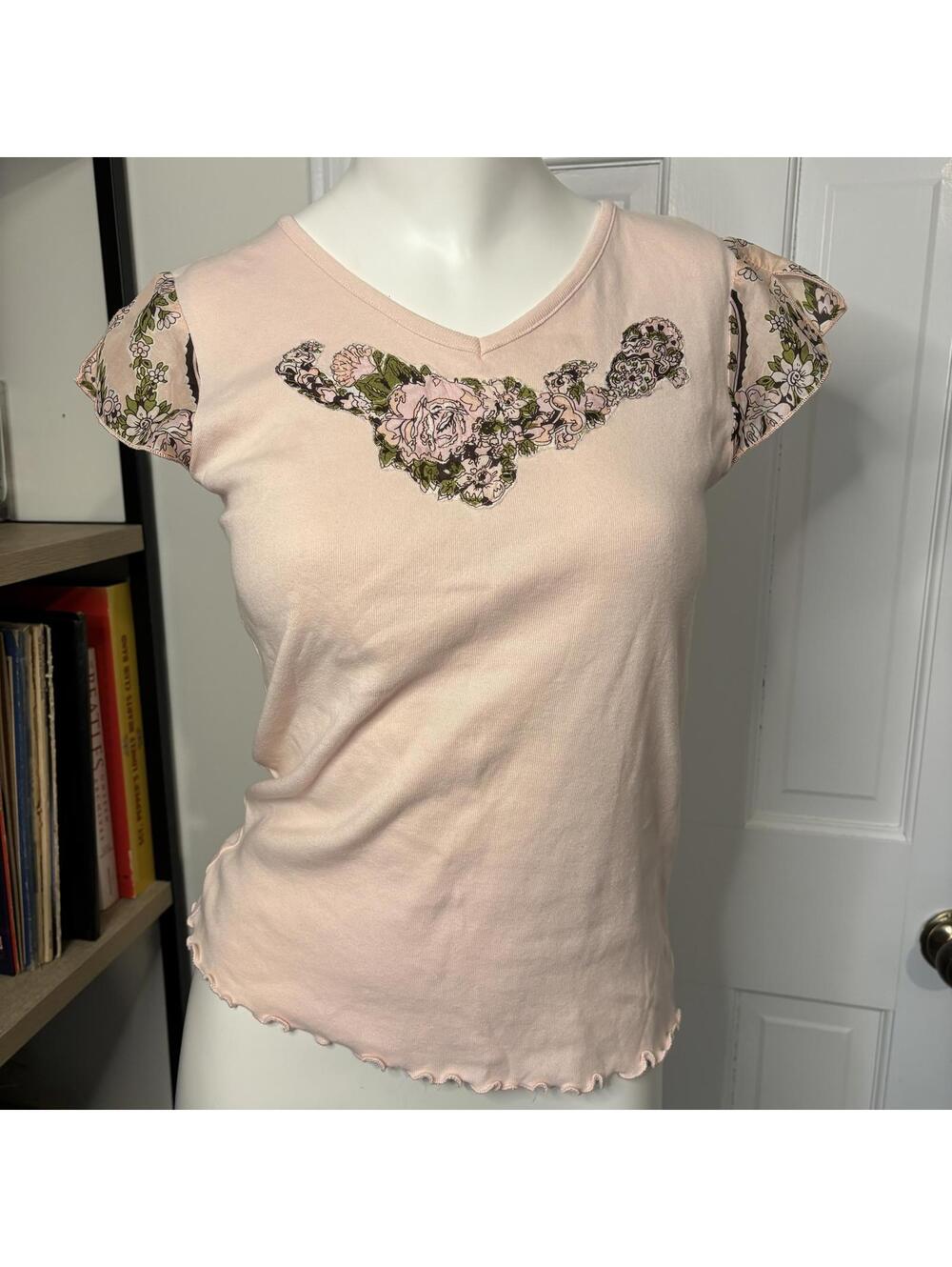 y2k Pink Silk Detail Floral Tee